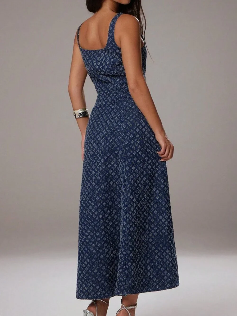 Medium Wash Casual Women's Elegant Jacquard Denim maxi Dres